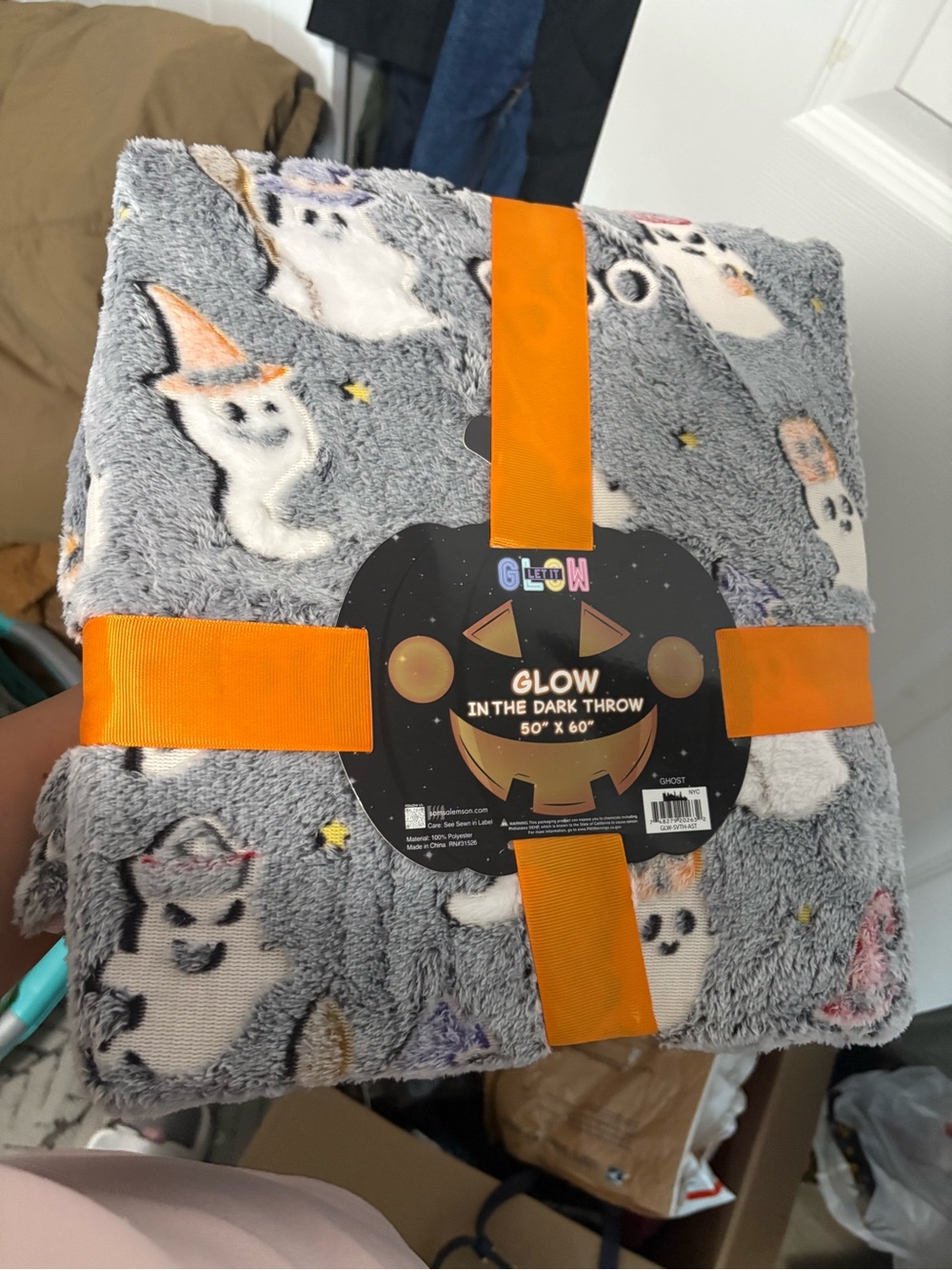 Glow-In-The-Dark Grey Ghost Kids Pajama Throw Blanket - Glow Brand